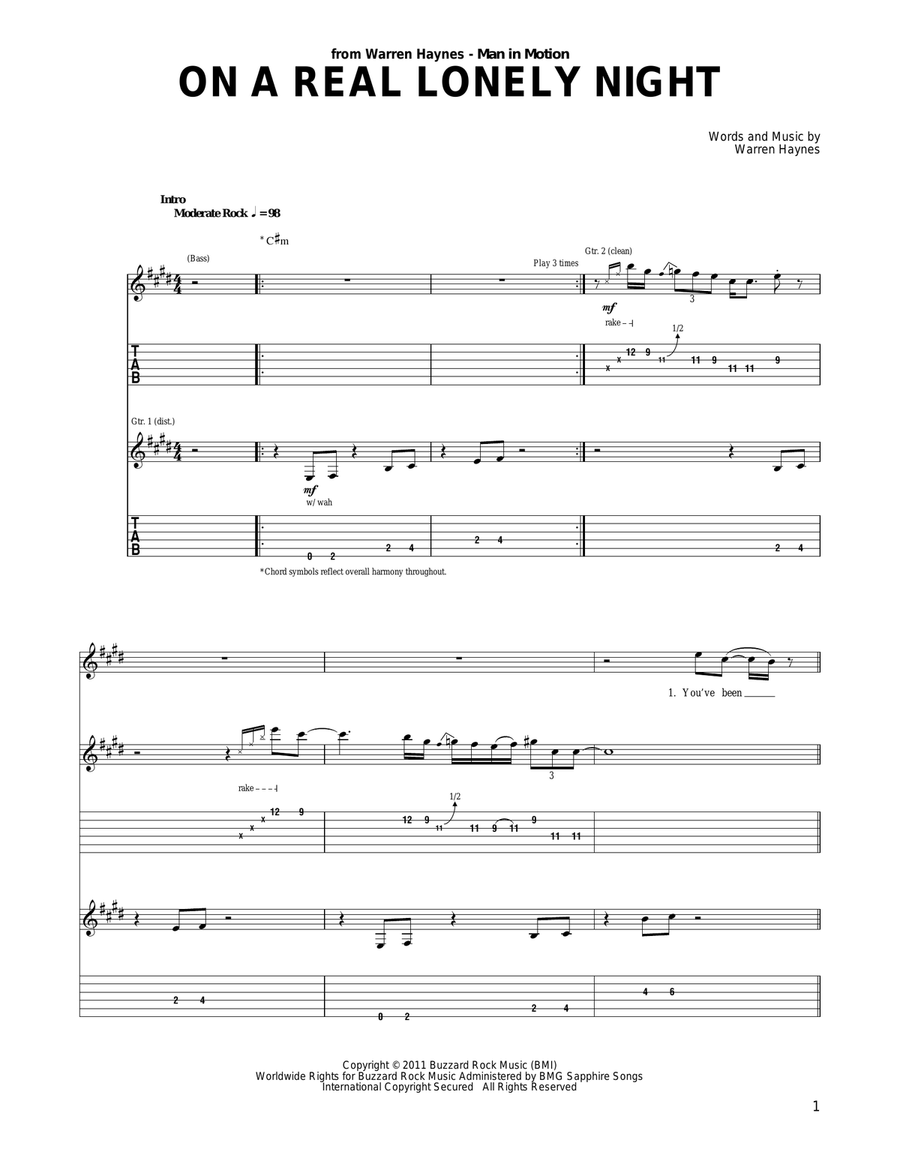 On A Real Lonely Night Acoustic Guitar scores gallery preview page 1