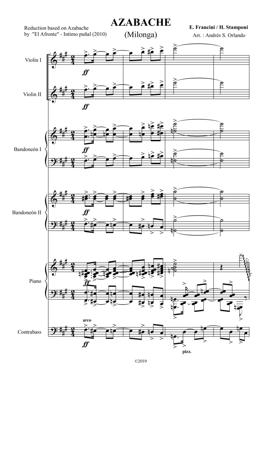 Azabache (Tango - Milonga/Candombe) for tango sextet - full score Score scores gallery preview page 1
