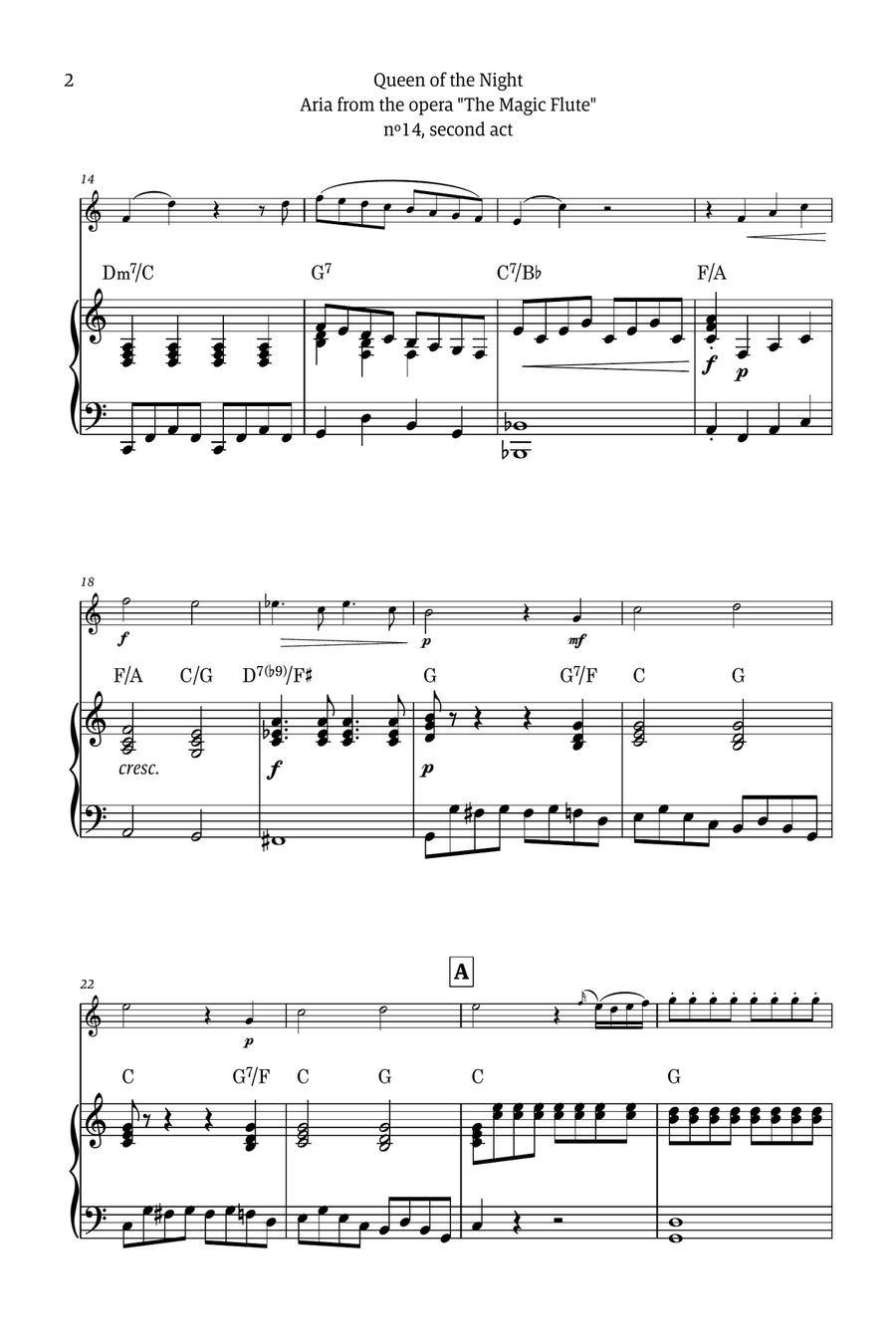 Queen of the Night - for solo trumpet in C (with piano and chords) Chamber Music scores gallery preview page 2