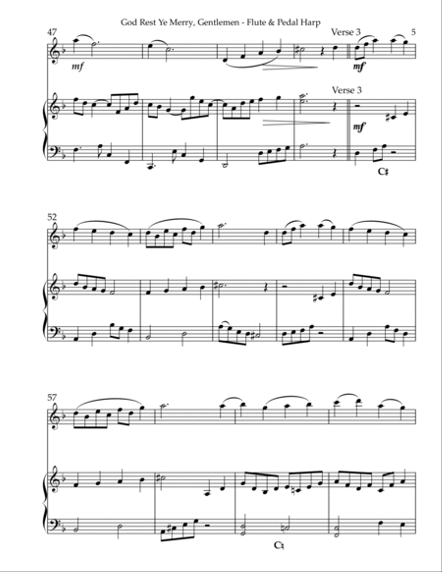 God Rest Ye Merry, Gentlemen, Duet for Flute & Pedal Harp Flute scores gallery preview page 5