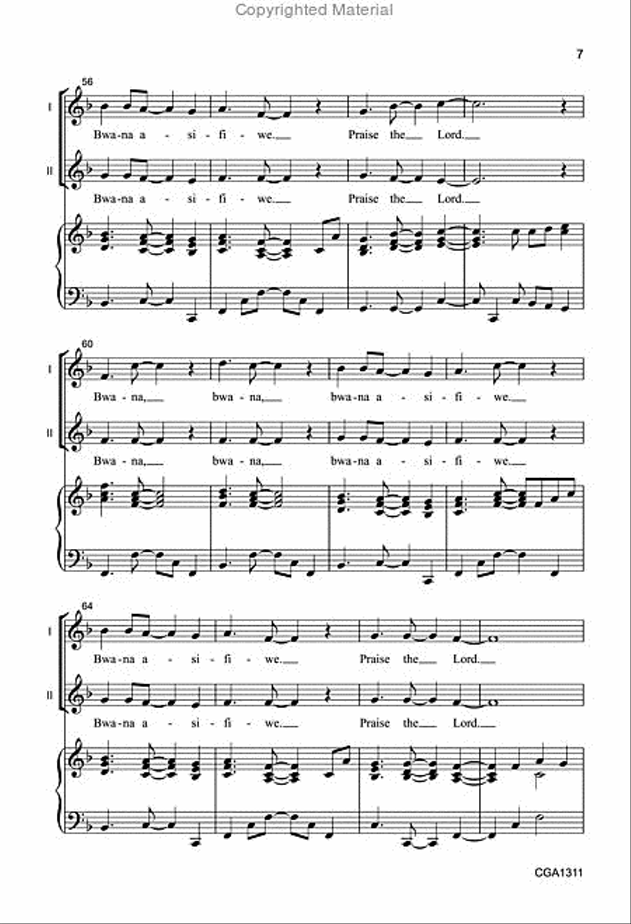 Bwana Asifiwe (Unison/Two-part) Unison Choir scores gallery preview page 7