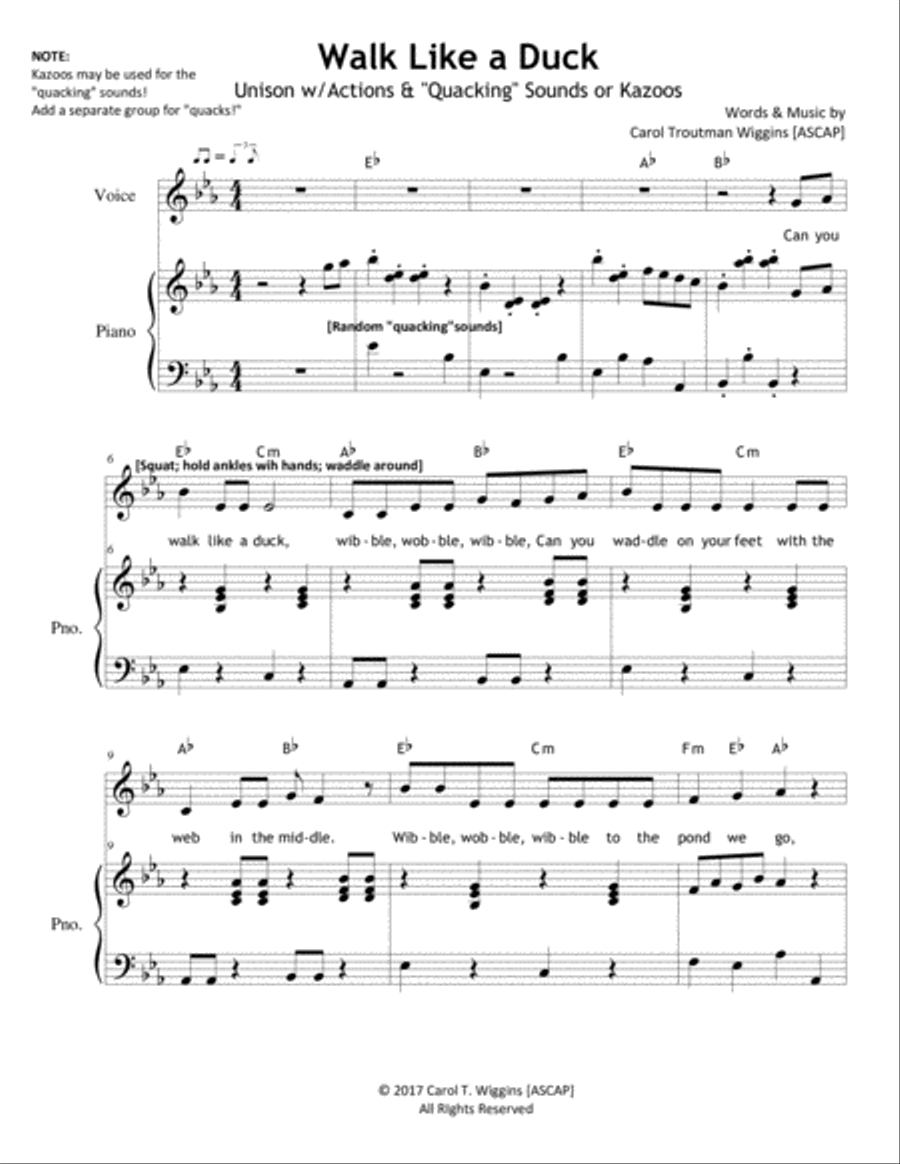 Walk Like a Duck Unison Choir scores gallery preview page 1