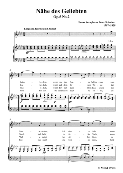 Schubert-Nähe des Geliebten,Op.5 No.2,in A flat Major,for Voice&Piano image number null