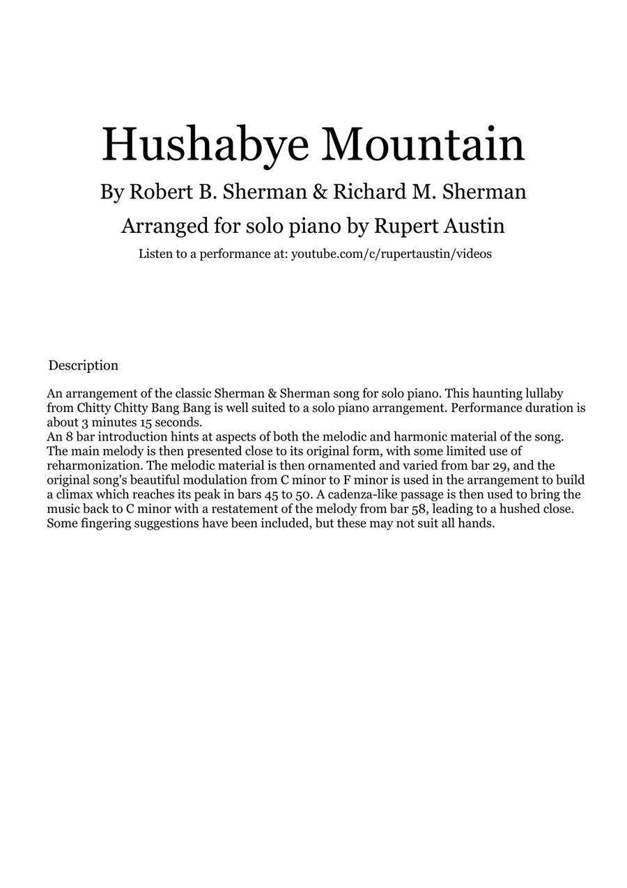 Hushabye Mountain Piano Solo scores gallery preview page 1
