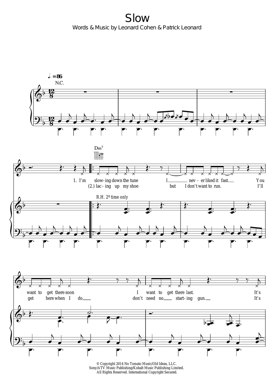 Slow Piano, Vocal, Guitar scores gallery preview page 1