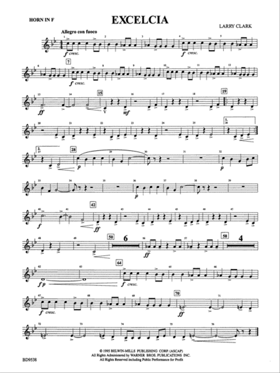 Excelcia: 1st F Horn Concert Band scores gallery preview page 1