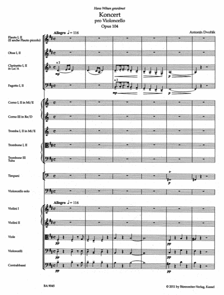 Koncert pro violoncello a orchestr for Violoncello and Orchestra b minor, Op. 104 by Antonin Dvorak Orchestra - Sheet Music