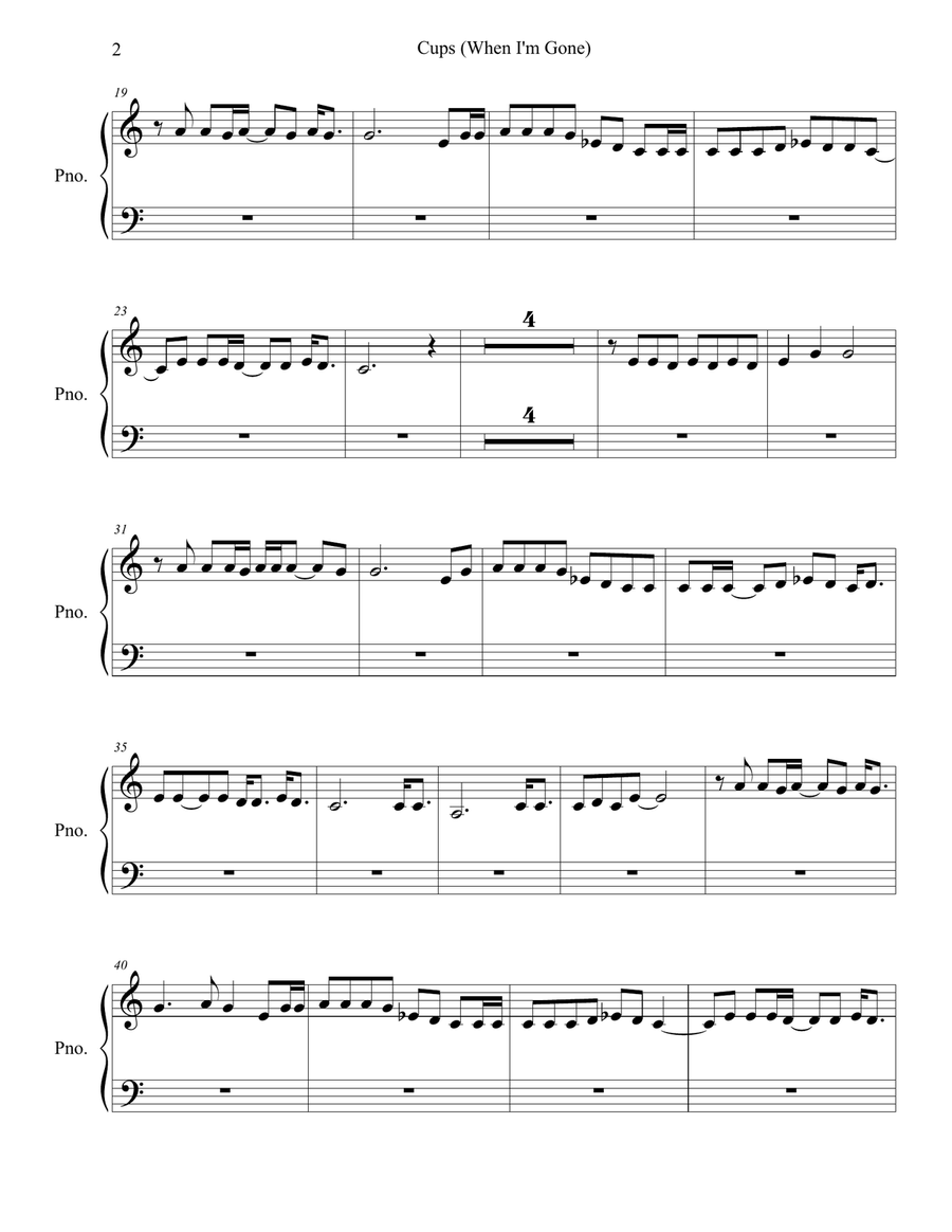 Cups (When I'm Gone) Easy Piano scores gallery preview page 2