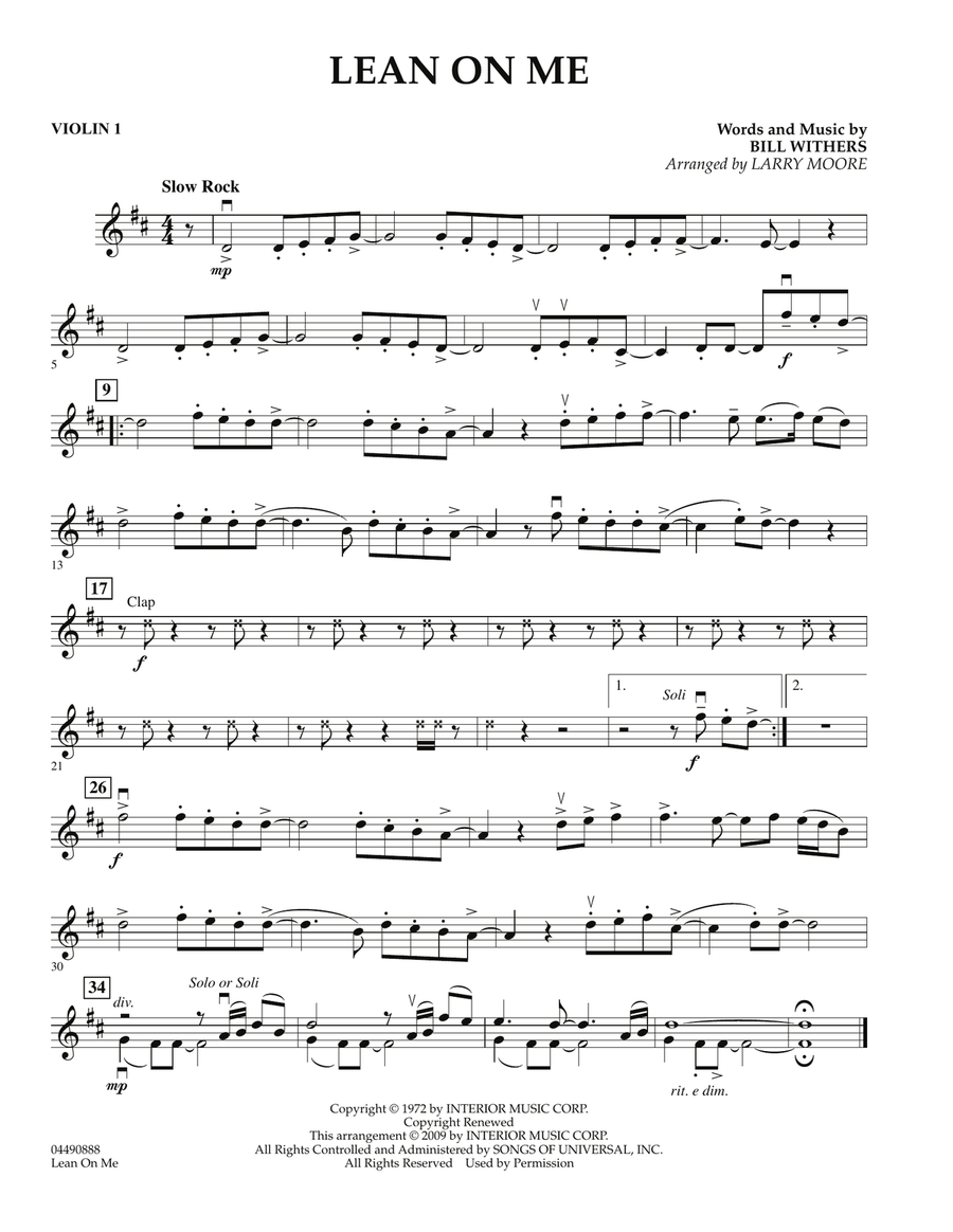 Lean On Me - Violin 1 Violin scores gallery preview page 1