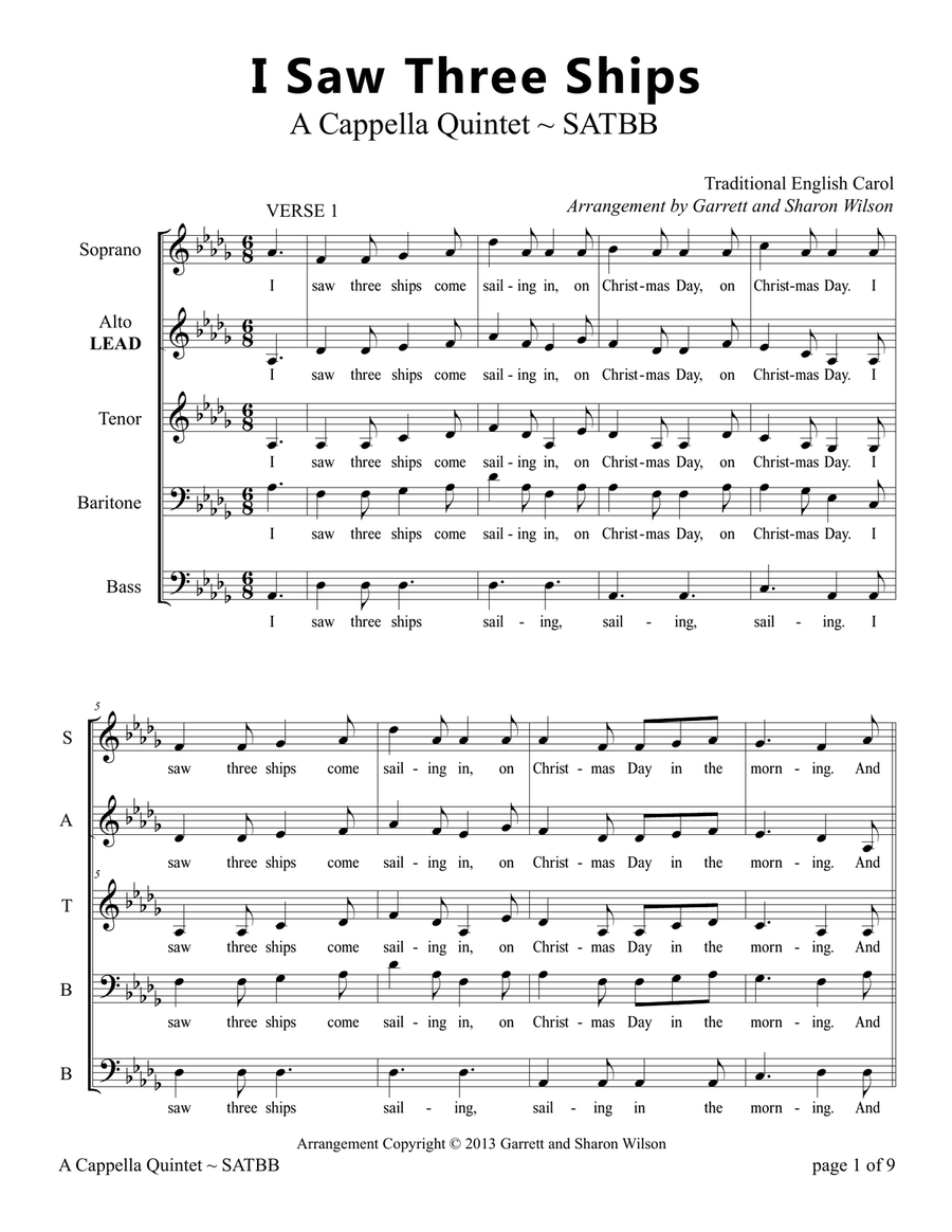 I Saw Three Ships (a cappella quintet) A Cappella scores gallery preview page 3