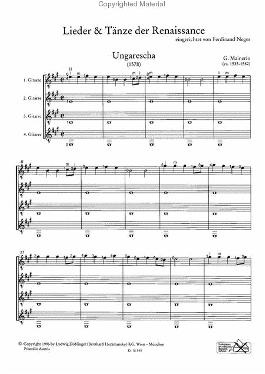 Lieder und Tanze der Renaissance Guitar Ensemble scores gallery preview page 3
