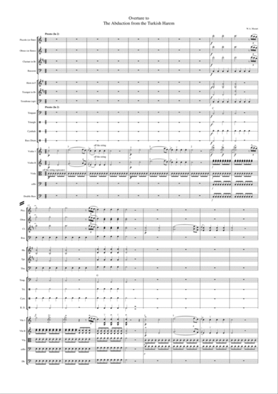 Mozart Seraglio Overture (arranged for school orchestra) Full Orchestra scores gallery preview page 2