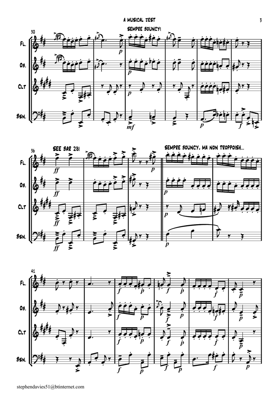'A Musical Jest' By Alfredo D'ambrosio,Wind Quartet, a bit of fun for 4 players! Woodwind Quartet scores gallery preview page 3