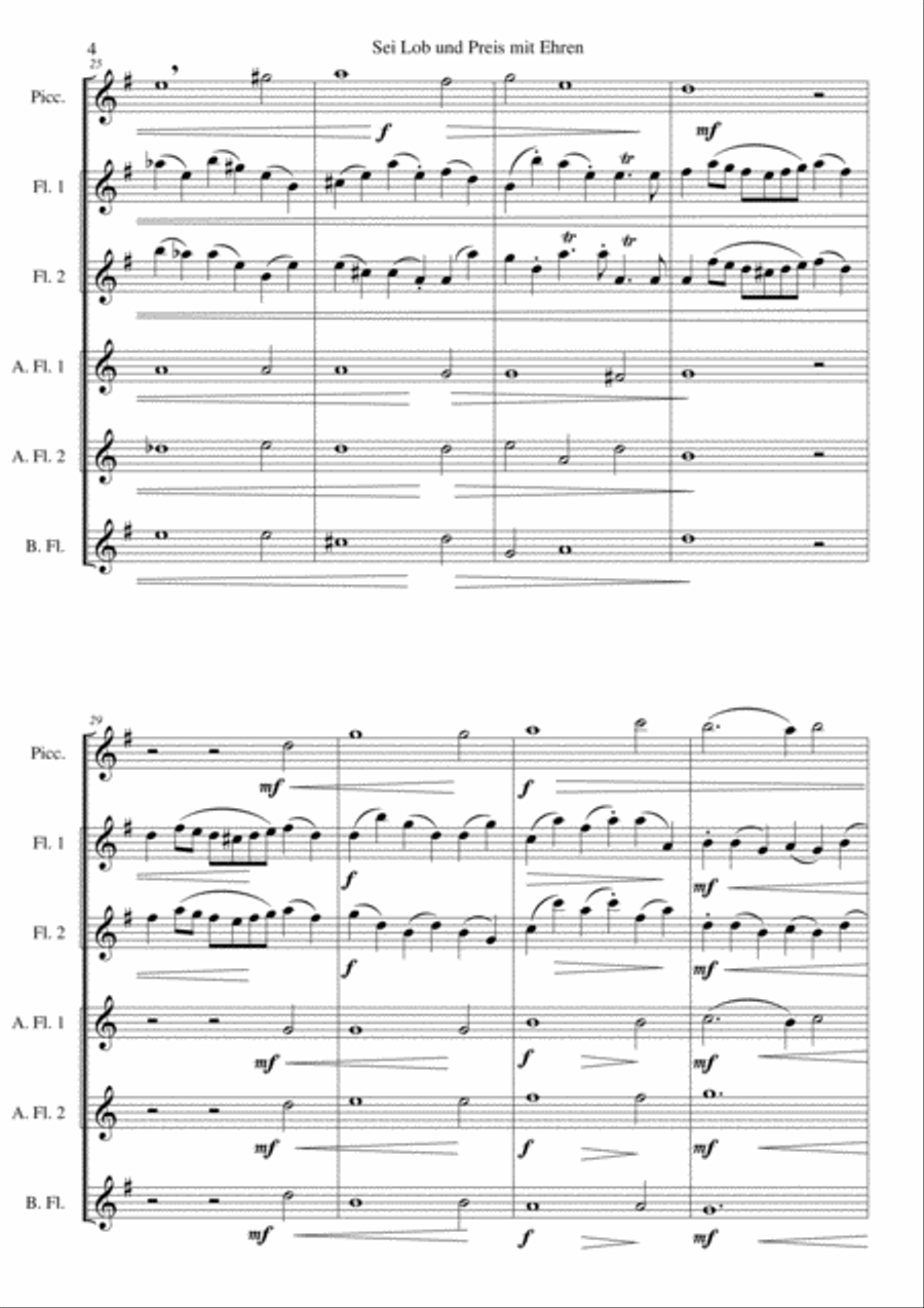Sei Lob und Preis mit Ehren for flute sextet or flute choir Flute Choir scores gallery preview page 4