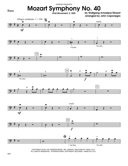 Mozart Symphony No. 40 (First Movement, K. 550) - Bass