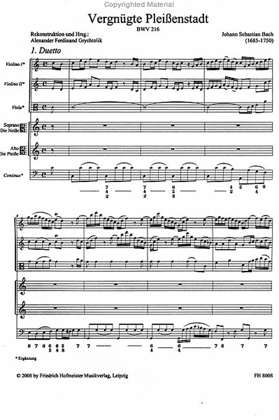 Hochzeitskantate "Vergnugte Pleissenstadt" BWV 216 / Partitur
