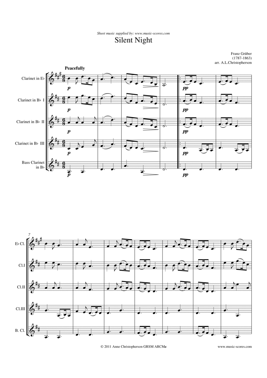 Silent Night - Clarinet quintet - C major Clarinet Quintet scores gallery preview page 1