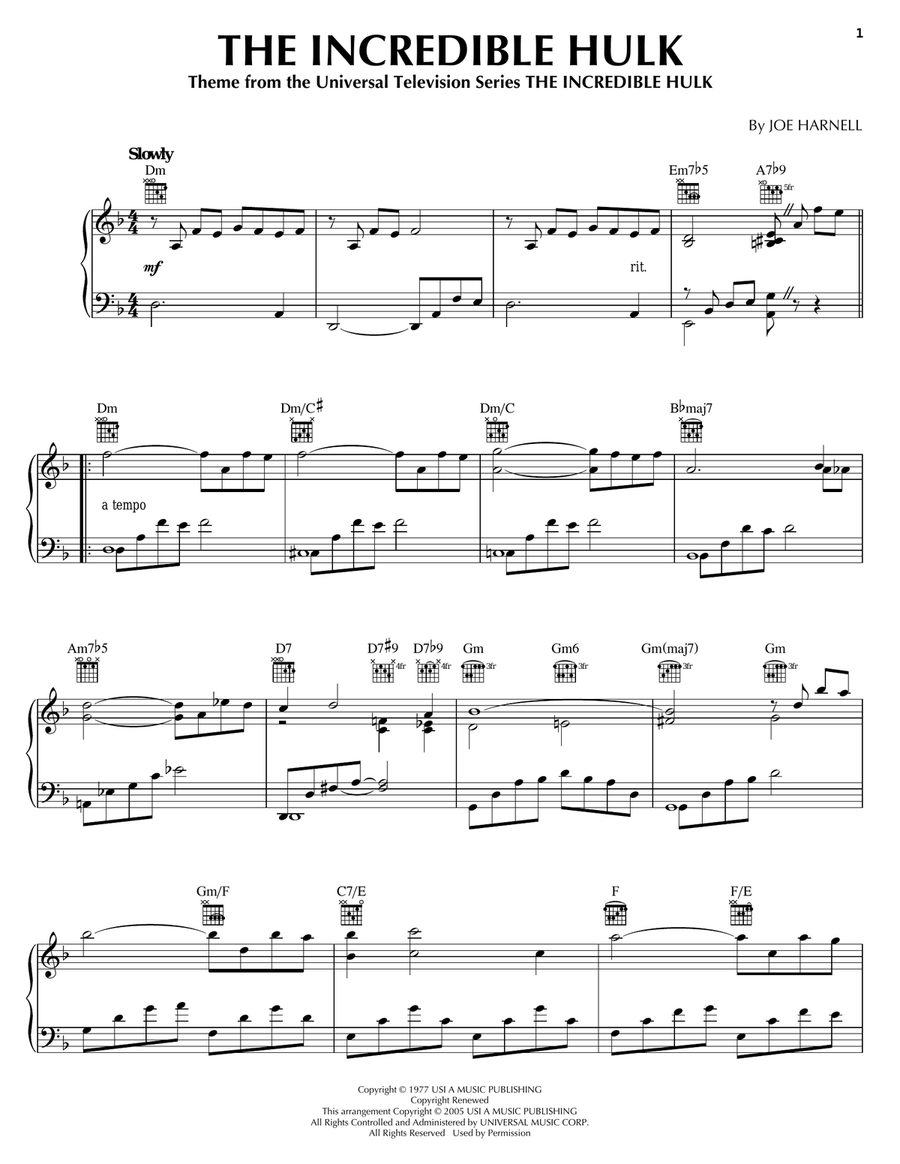 The Incredible Hulk Piano Solo scores gallery preview page 1