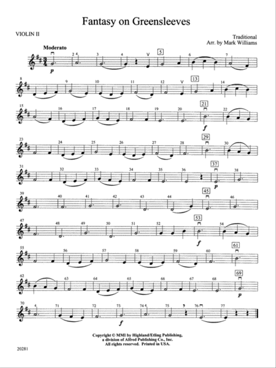Fantasy on Greensleeves: 2nd Violin String Orchestra scores gallery preview page 1