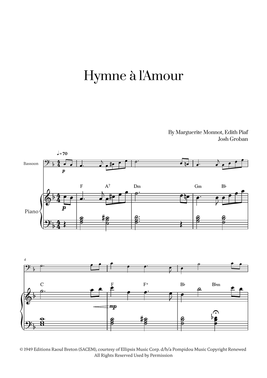 Hymne A L'amour Bassoon scores gallery preview page 1