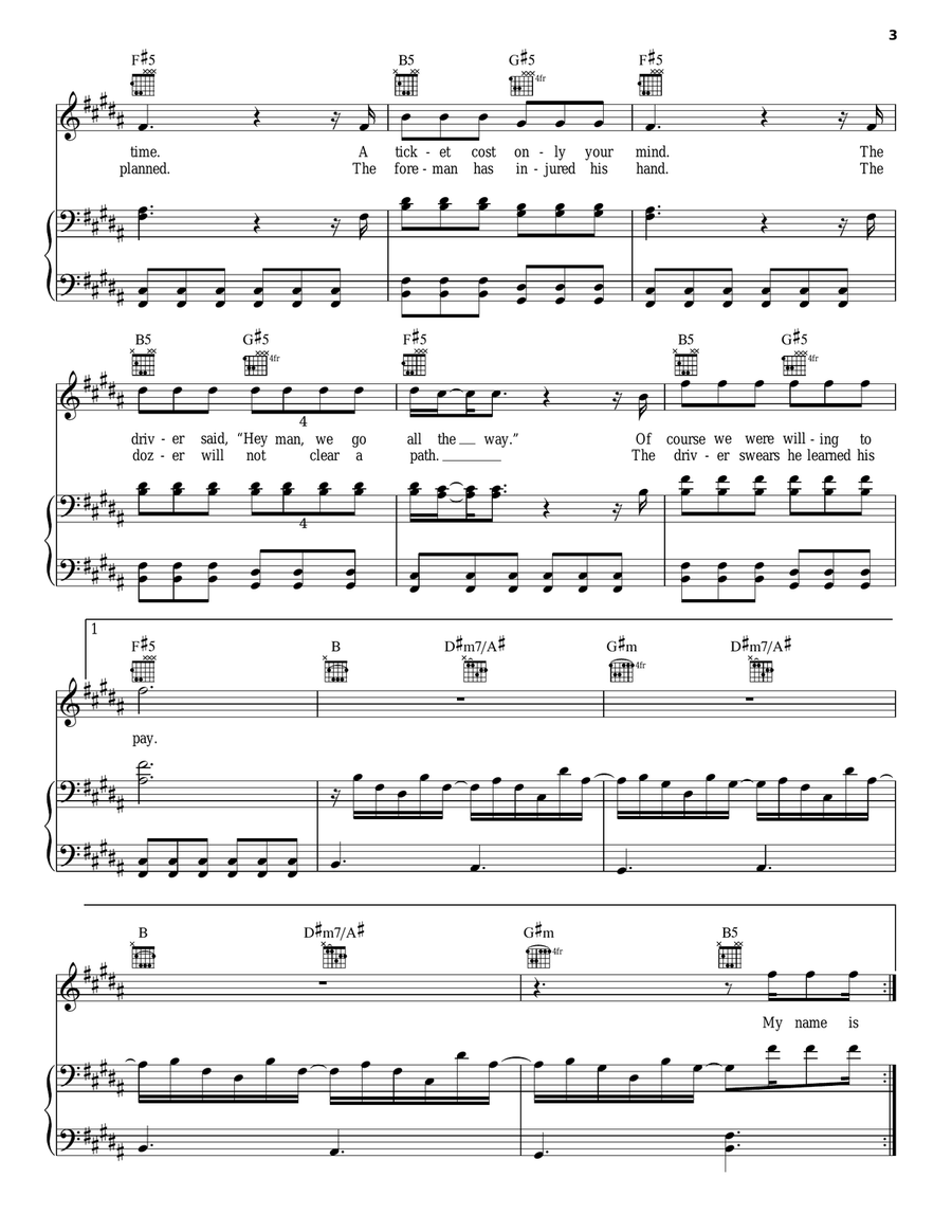 My Name Is Jonas Piano, Vocal, Guitar scores gallery preview page 3