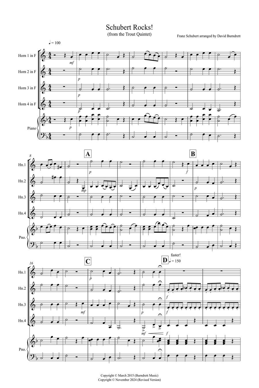 Schubert Rocks! for Horn Quartet French Horn Quartet scores gallery preview page 1