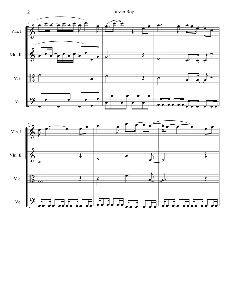 Tarzan Boy Tarzan Boy String Quartet scores gallery preview page 2