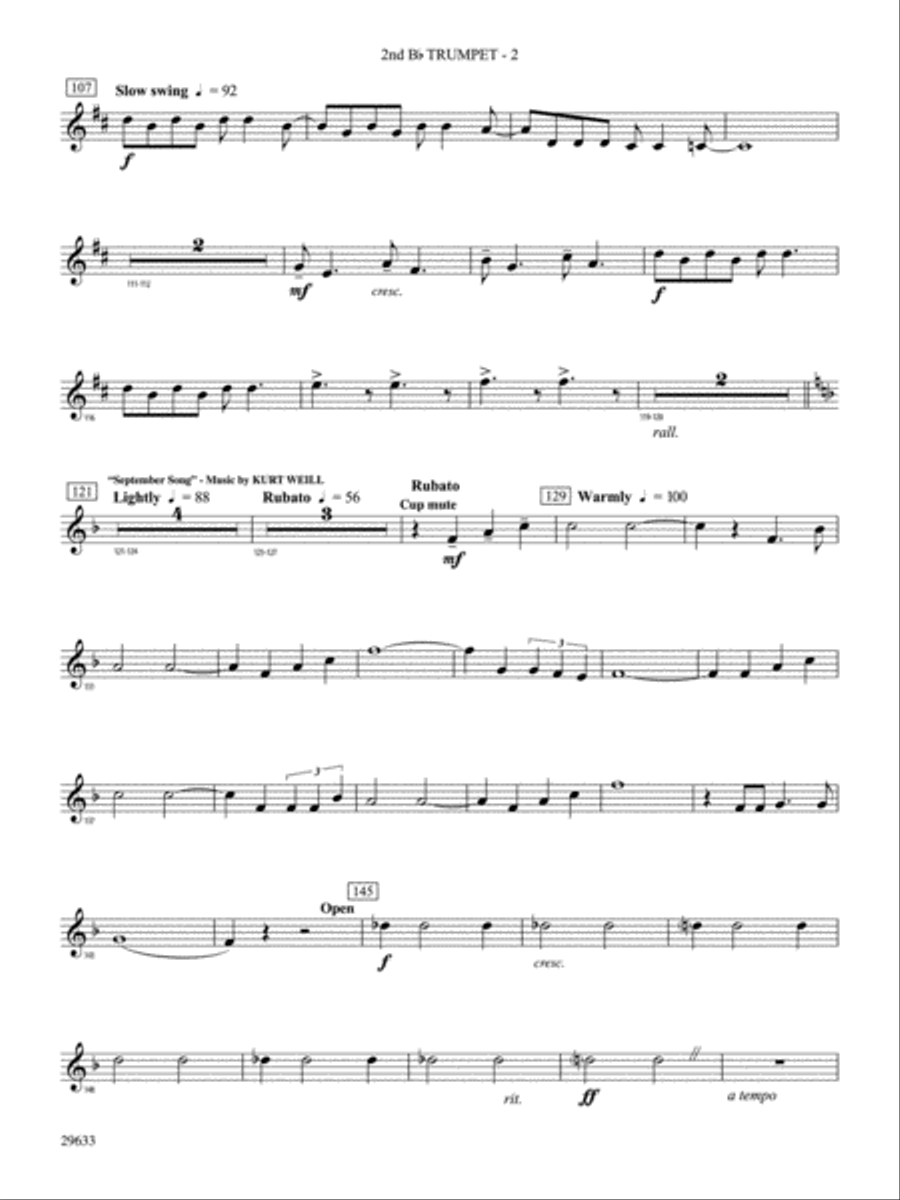 A Tribute to Kurt Weill: 2nd B-flat Trumpet Concert Band scores gallery preview page 2