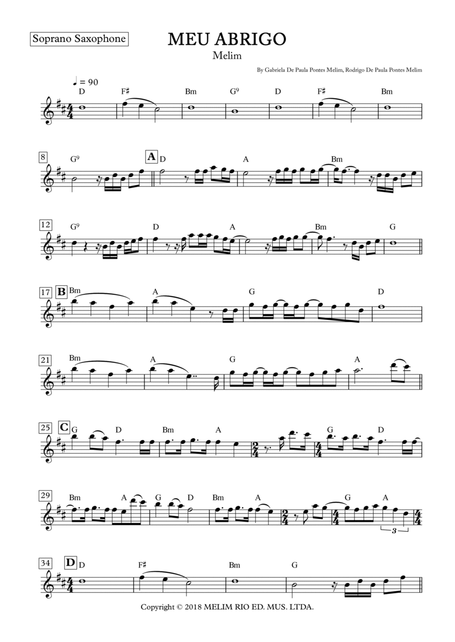 Meu Abrigo Soprano Saxophone scores gallery preview page 1