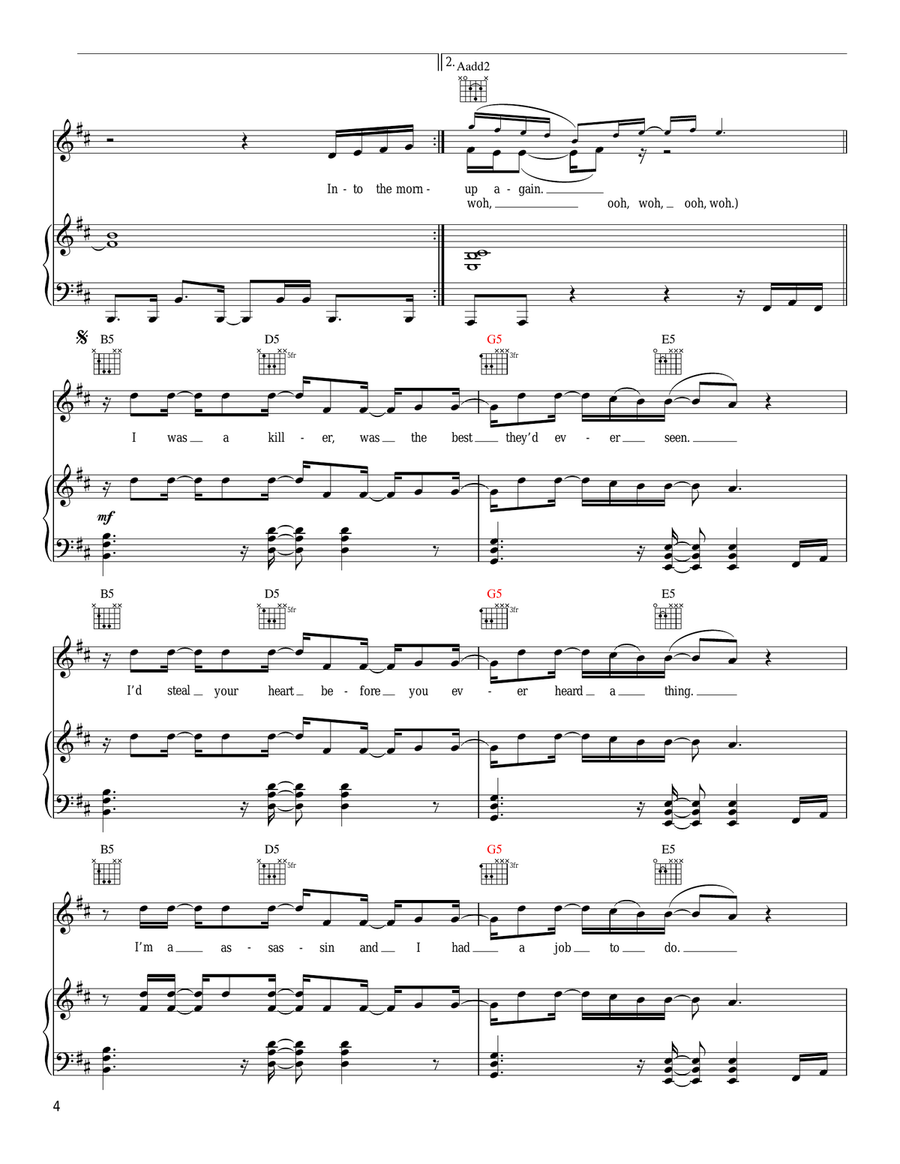 Assassin Piano, Vocal, Guitar scores gallery preview page 4