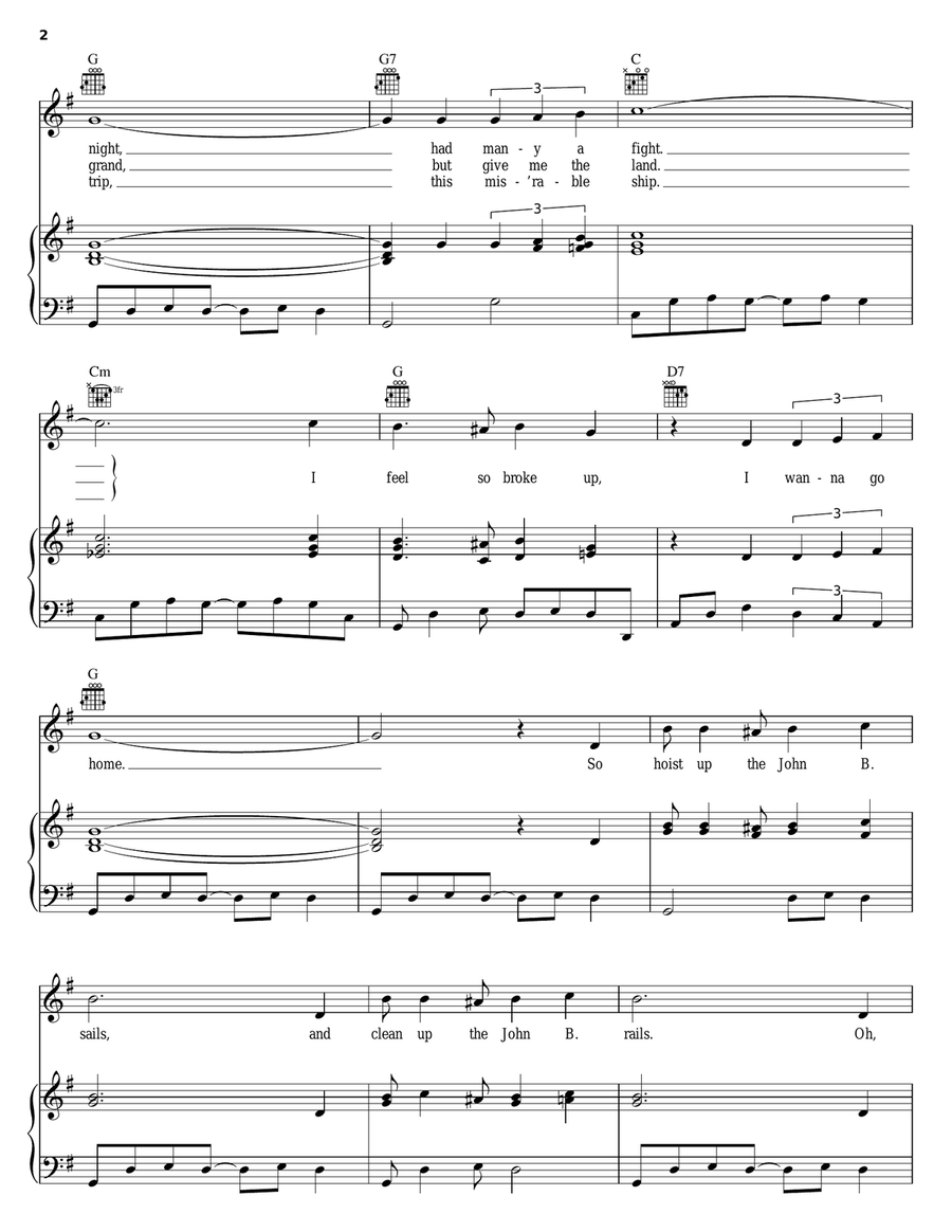 Sloop John B. Piano, Vocal, Guitar scores gallery preview page 2