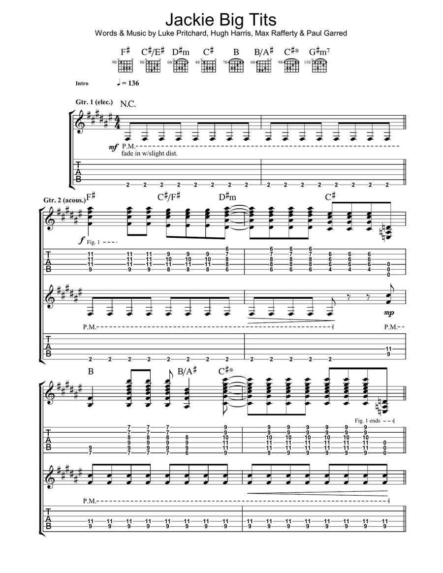 Jackie Big Tits Guitar Tablature scores gallery preview page 1