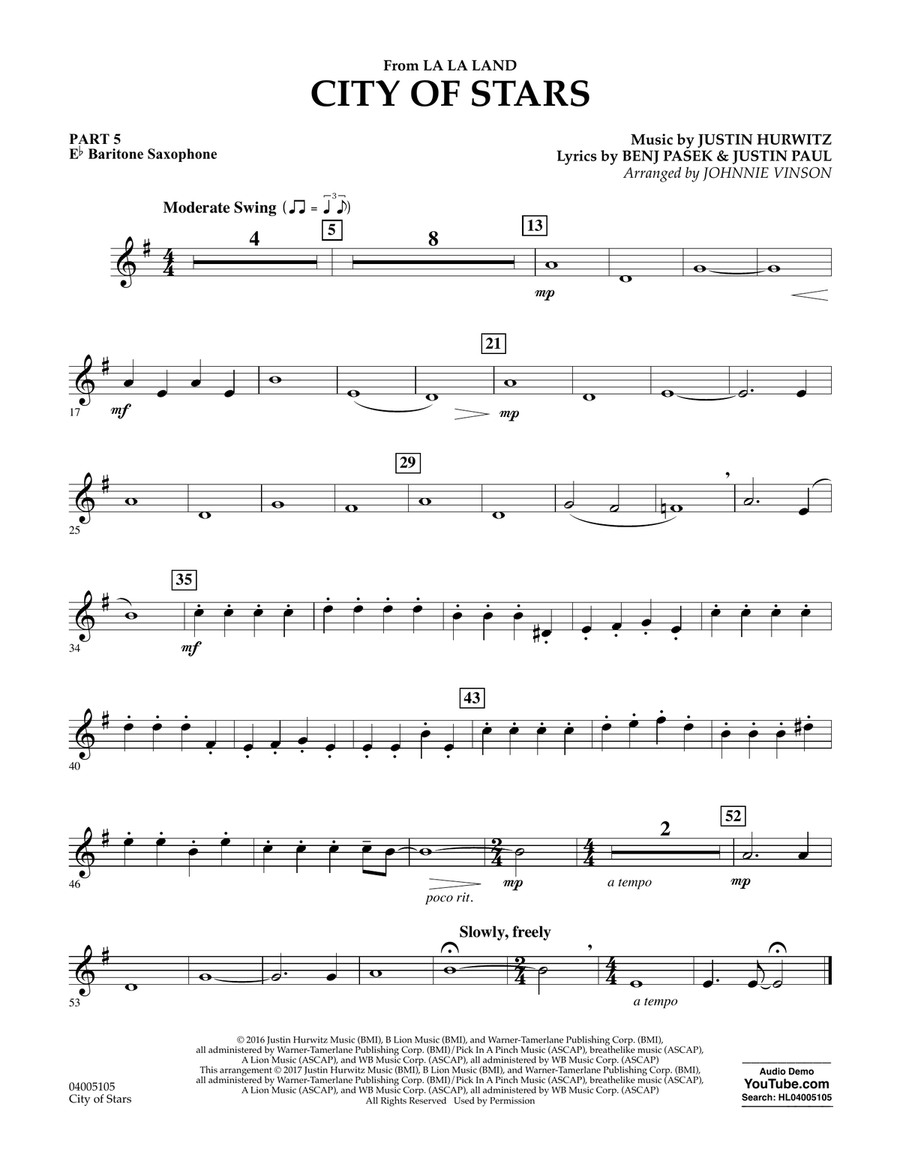 City of Stars (from La La Land) - Pt.5 - Eb Baritone Saxophone Concert Band scores gallery preview page 1