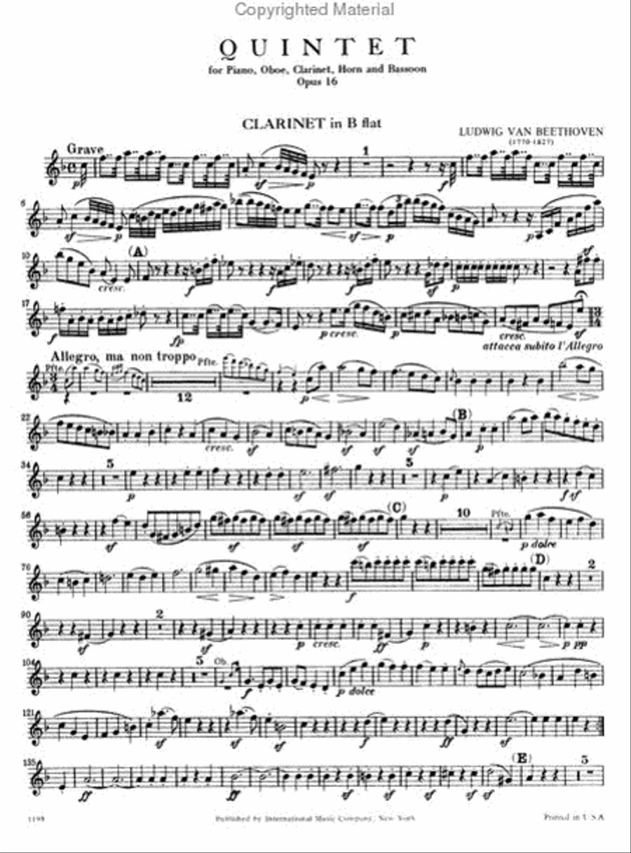 Quintet In E Flat Major, Opus 16 For Oboe, Clarinet, Horn In E Flat, Bassoon & Piano Bassoon scores gallery preview page 4