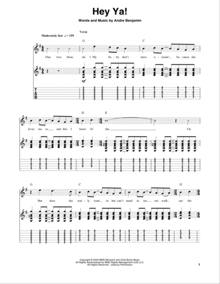 Hey Ya! Electric Guitar scores gallery preview page 1