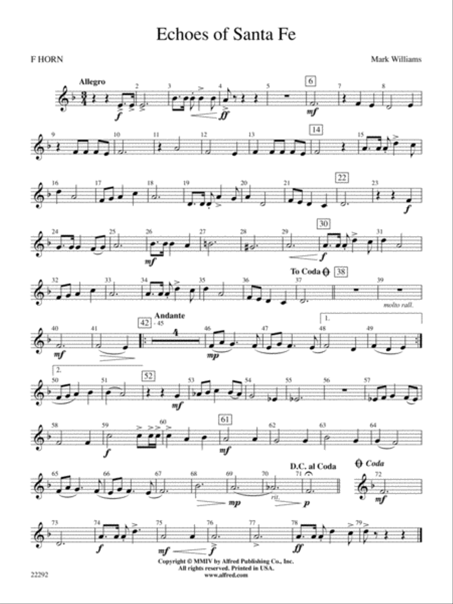 Echoes of Santa Fe: 1st F Horn Concert Band scores gallery preview page 1
