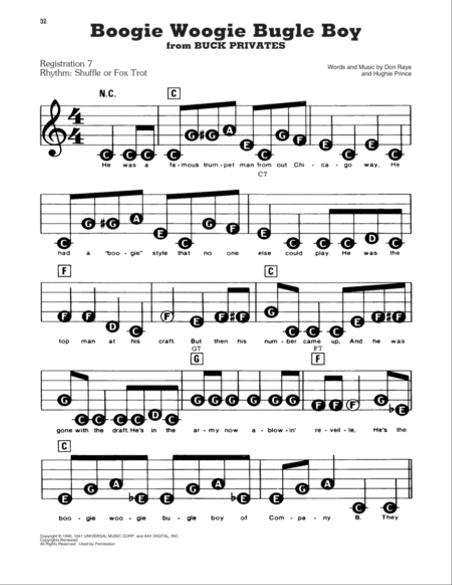 Boogie Woogie Bugle Boy Boogie Woogie Bugle Boy Electronic Keyboard scores gallery preview page 1