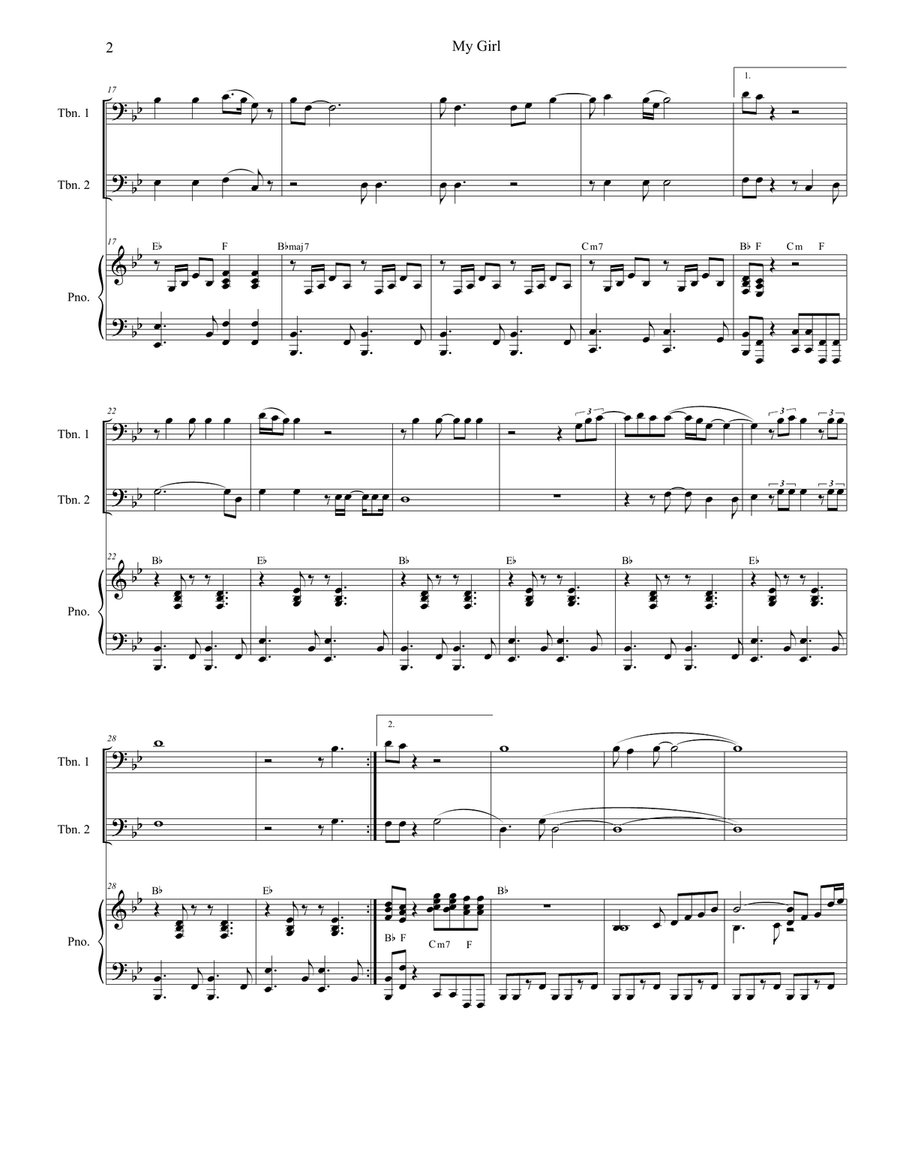 My Girl Trombone Duet scores gallery preview page 2