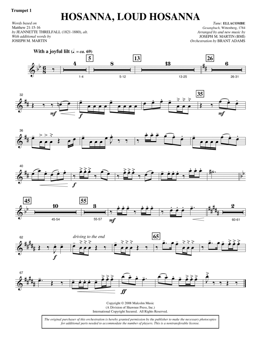 Hosanna, Loud Hosanna (from "Covenant Of Grace") - Bb Trumpet 1
