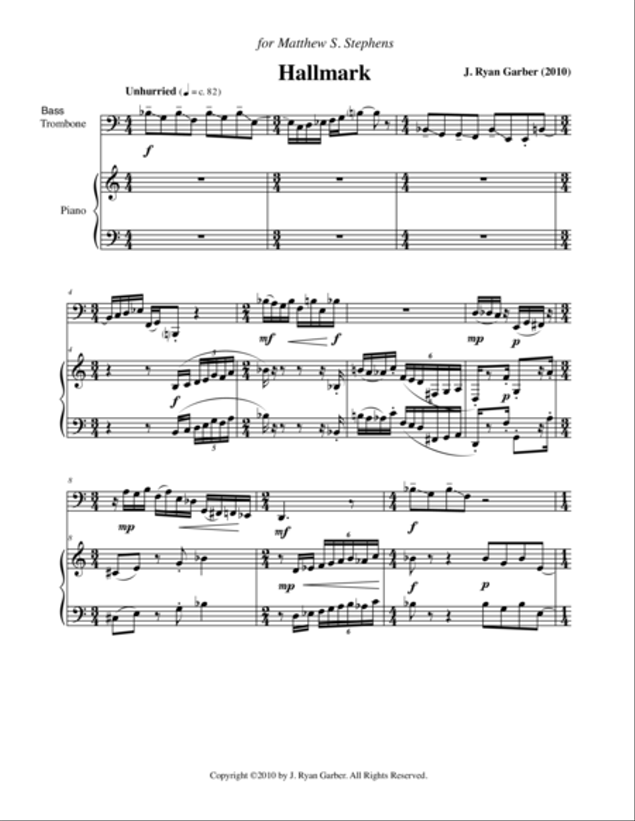 Hallmark (for Bass Trombone and Piano) Trombone Duet scores gallery preview page 1