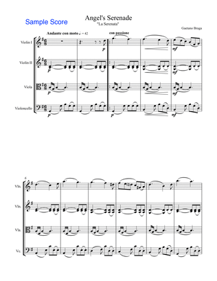 ANGEL'S SERENADE String Quartet, Intermediate Level for 2 violins, viola and cello