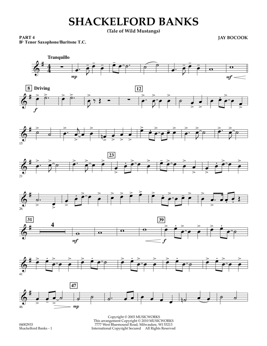 Shackelford Banks (Tale of Wild Mustangs) - Pt.4 - Bb Tenor Sax/Bar. T.C. Concert Band scores gallery preview page 1
