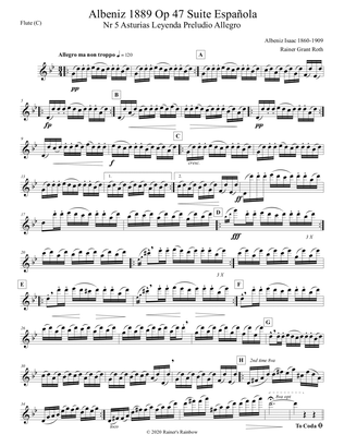 Albeniz 1889 Op 47 Suite Española Nr 5 Asturias Leyenda Preludio Allegro in G minor for Flute