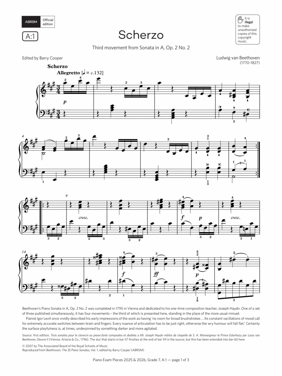 Scherzo (Grade 7, list A1, from the ABRSM Piano Syllabus 2025 & 2026) Piano Method scores gallery preview page 1