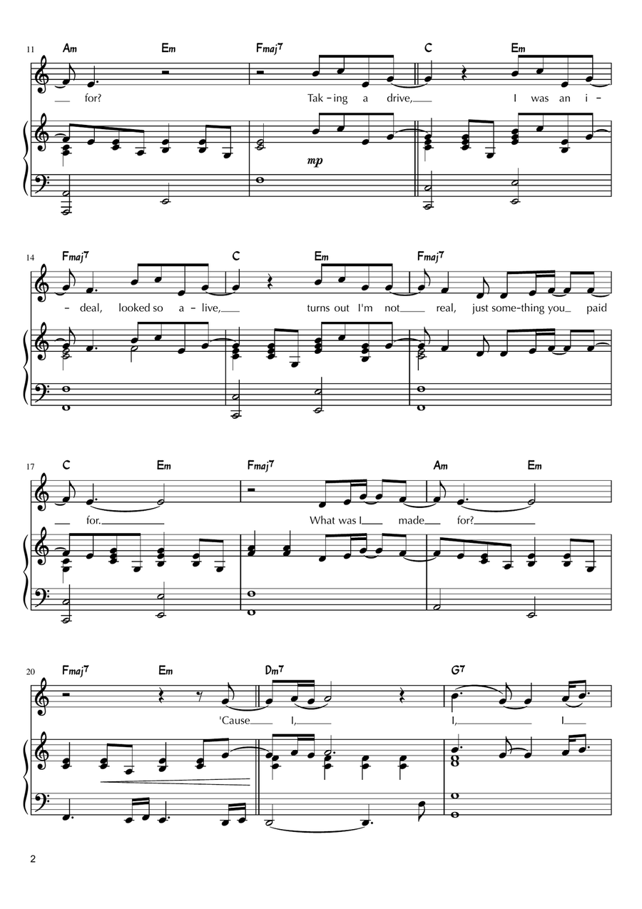 What Was I Made For? Piano, Vocal scores gallery preview page 2