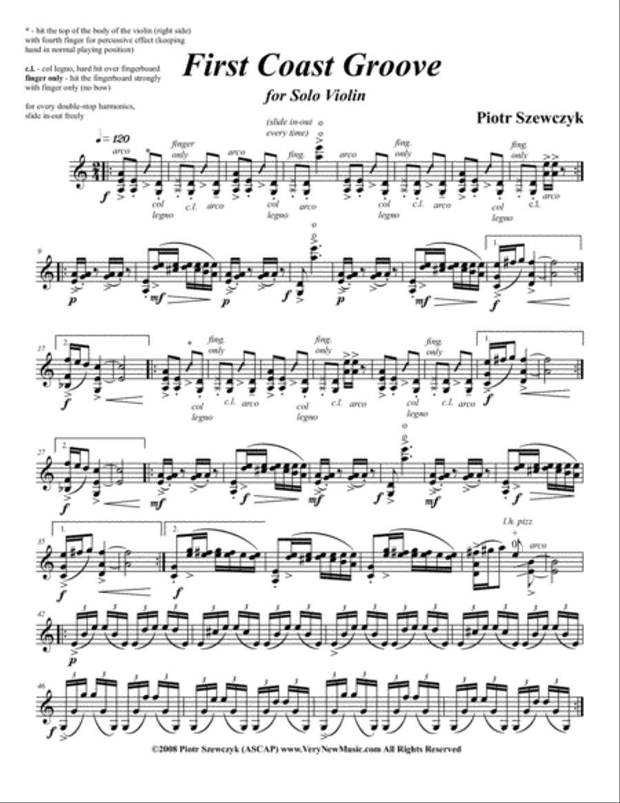 First Coast Groove for Solo Violin First Coast Groove for Solo Violin Violin Solo scores gallery preview page 1