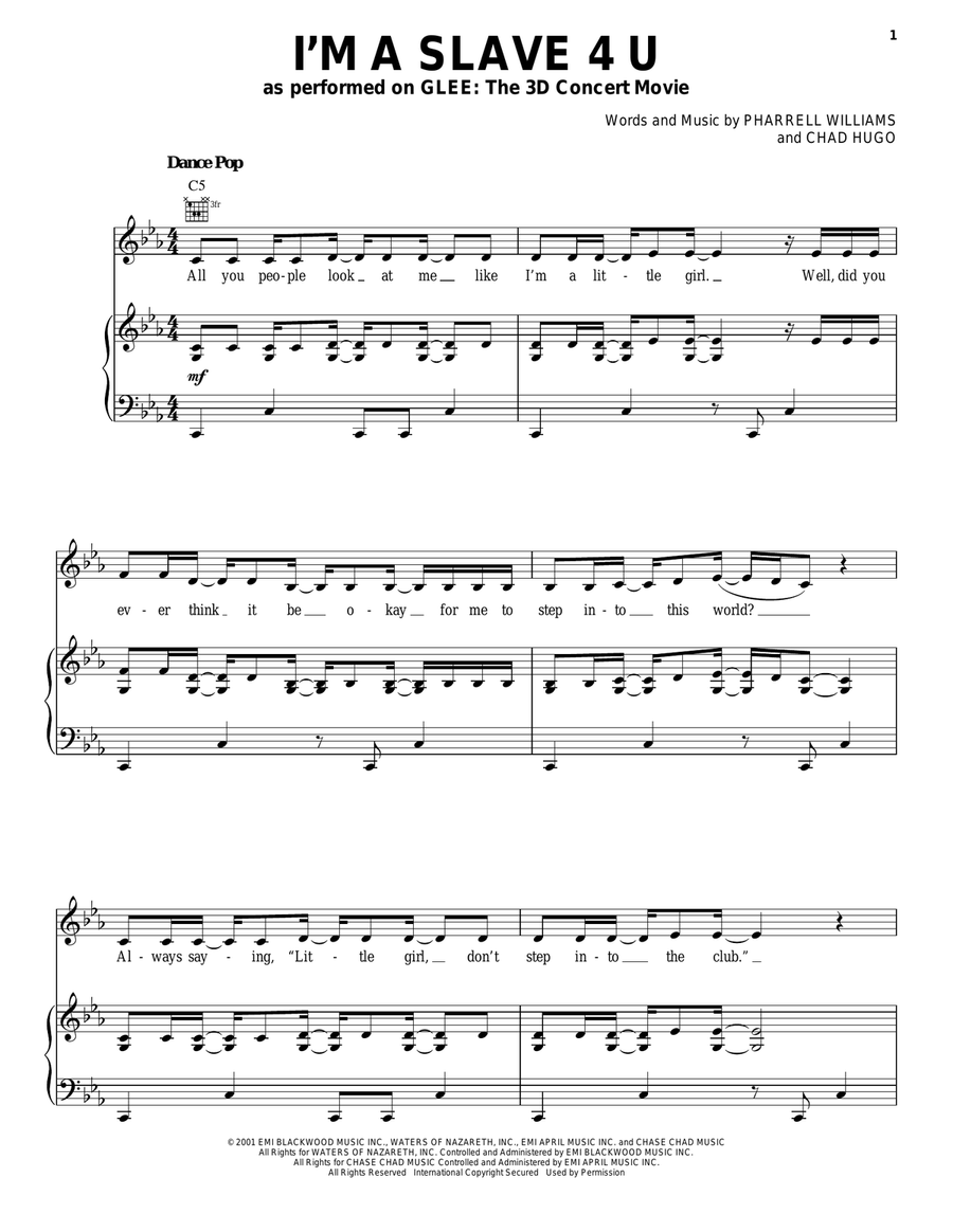 I'm A Slave 4 U Piano, Vocal, Guitar scores gallery preview page 1
