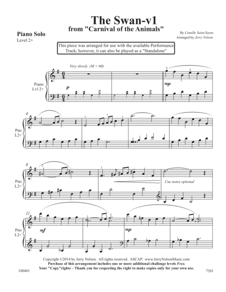The Swan-v1 (Saint-Saens) - (3 for 1 PIANO Standalone Arr's) image number null