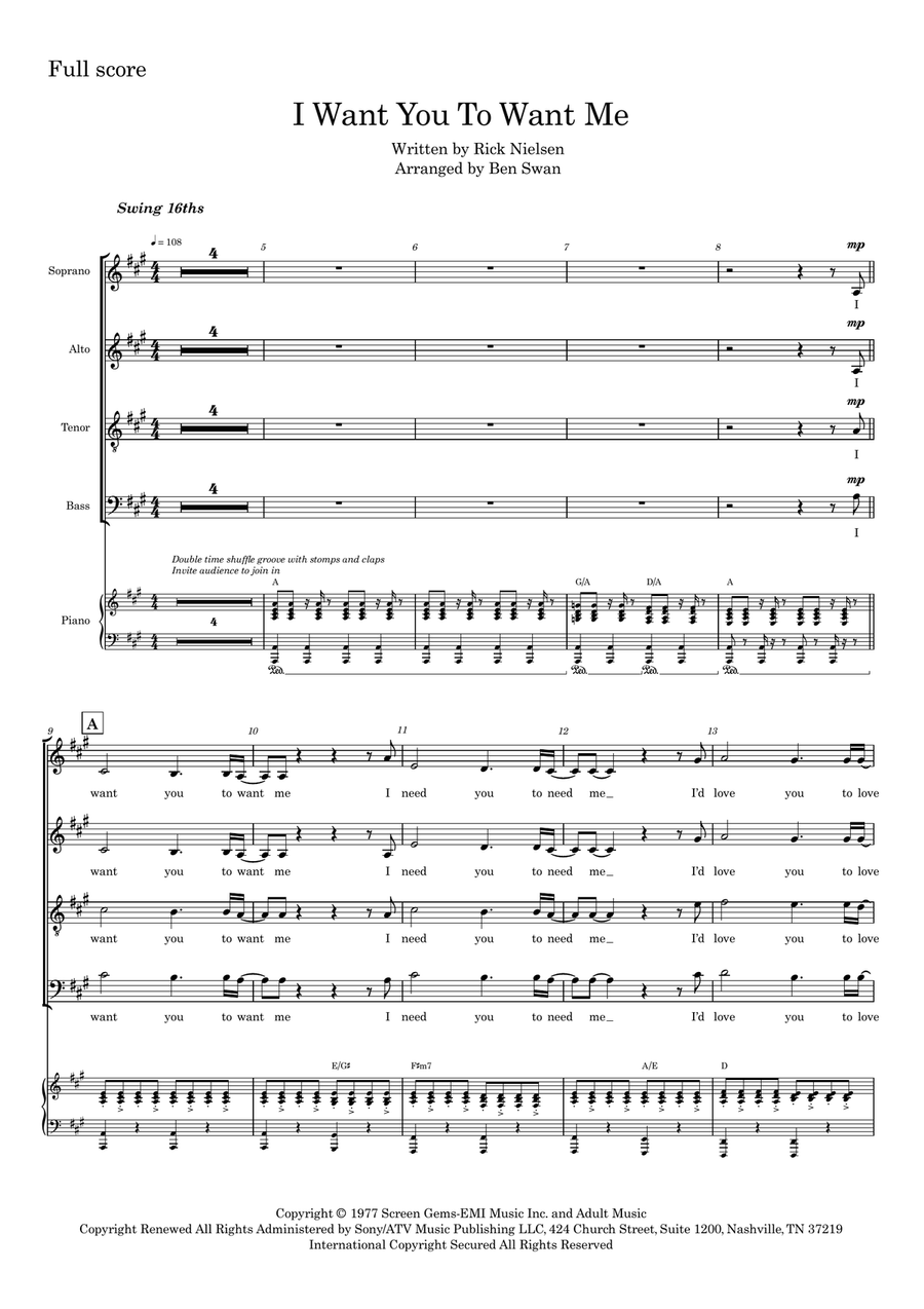 I Want You To Want Me 4-Part scores gallery preview page 1