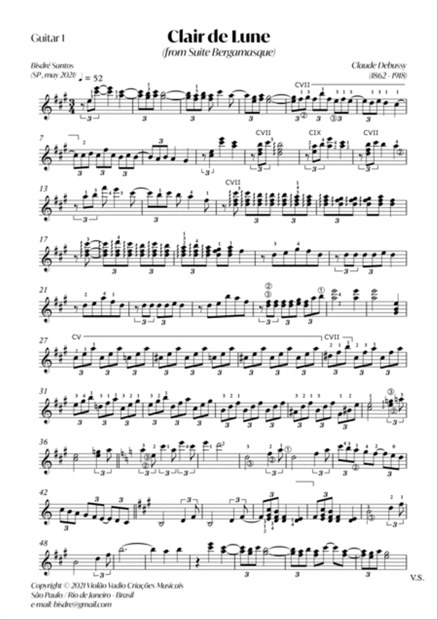 Clair de Lune (Claude Debussy) Guitar Duo Classical Guitar scores gallery preview page 4